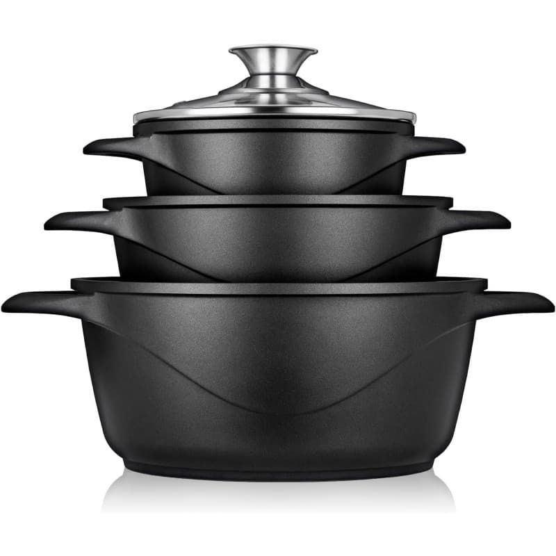 briebe Batterie de Cuisine Induction 6 Pièces, Ensemble de 3 Casseroles en Fonte d'Aluminium, Antiadhésive ILAG GRANITEC sans PF