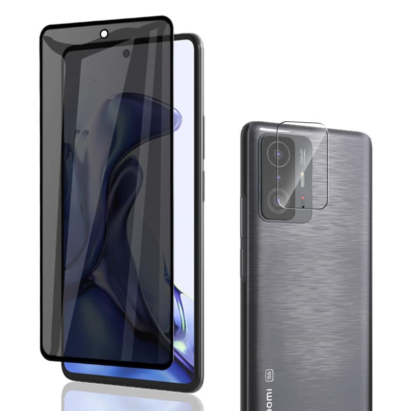 Phlleyaa Verre Trempé Anti-Espion Pour Xiaomi 11T/11T Pro, Film Anti-Espion 1 Pièces + Caméra Arrière Protecteur 1 Pièces, 9H Du