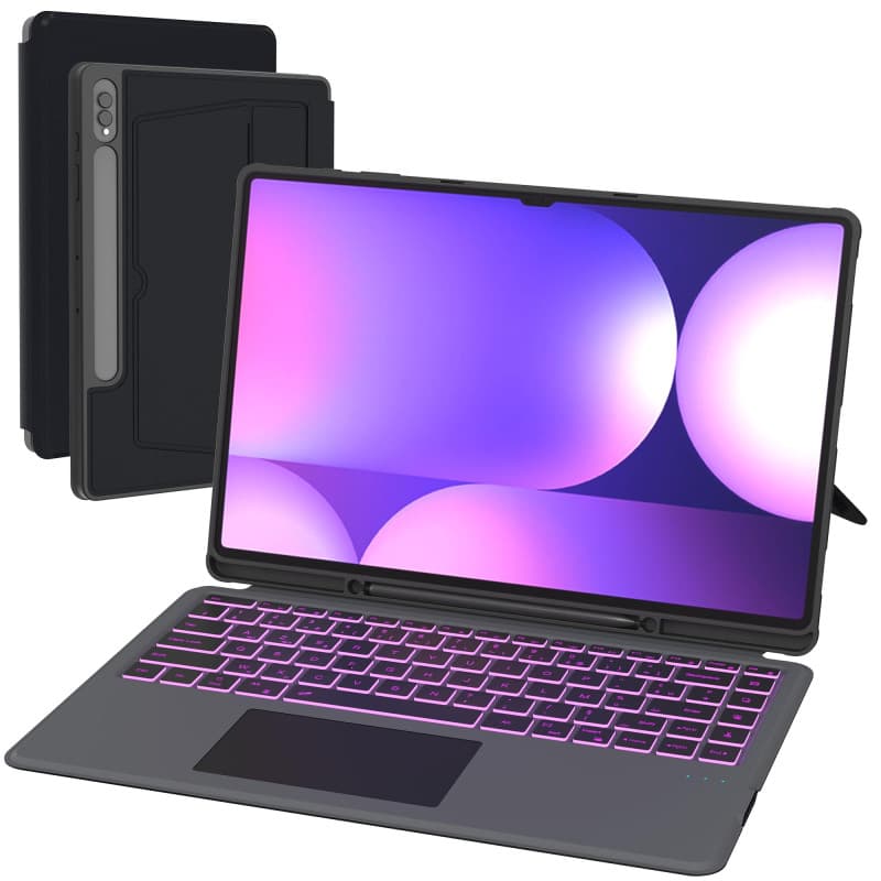 Coque Clavier pour Samsung Galaxy Tab S10 Ultra/S9 Ultra/S8 Ultra 14.6" : 7 Couleurs Rétro-éclairé Magnétique Clavier Détachable
