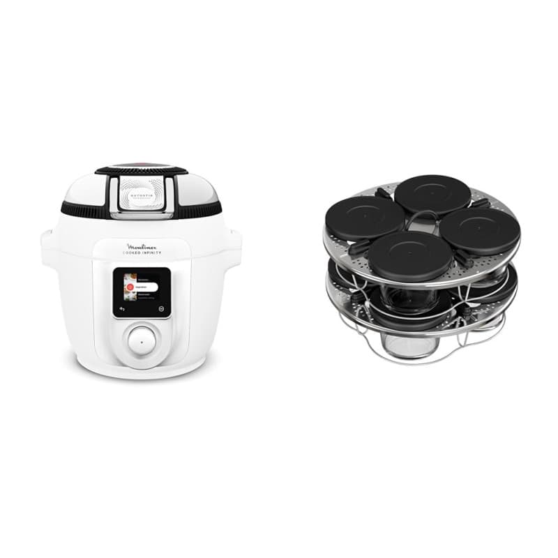 LOT Moulinex Cookeo Infinity, Air fryer + multicuiseur sous pression, Mélange automatique, 19 programmes, Blanc, CE9821F0 + Kit