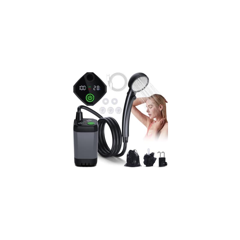 Spopal Kit Douche de Camping, Douche Portable,Pompe de Douche Électrique Rechargeable,Imperméable, avec Afficheur Intelligent et