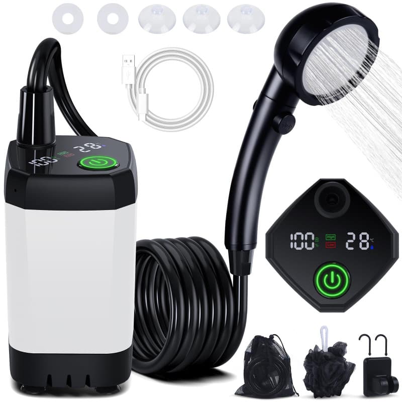 Spopal Kit Douche de Camping, Douche Portable,Pompe de Douche Électrique Rechargeable,Imperméable, avec Afficheur Intelligent et