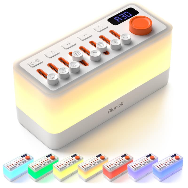 RIENOK S10 Enceinte Bluetooth Veilleuse Enfant Lampe de Chevet Bébé Lumineuse Multifonction 8 Effets Sonores Autonomie 60 H avec