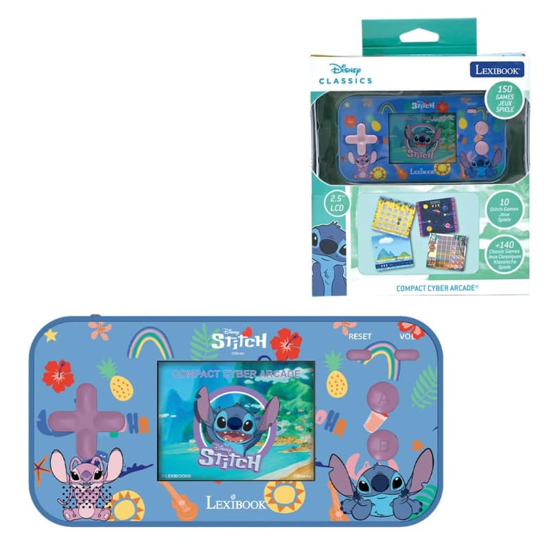 Lexibook - Disney Stitch - Console Portable Compact Cyber Arcade, 150 Jeux, écran Couleur LCD, à Piles, Bleu, JL2367D