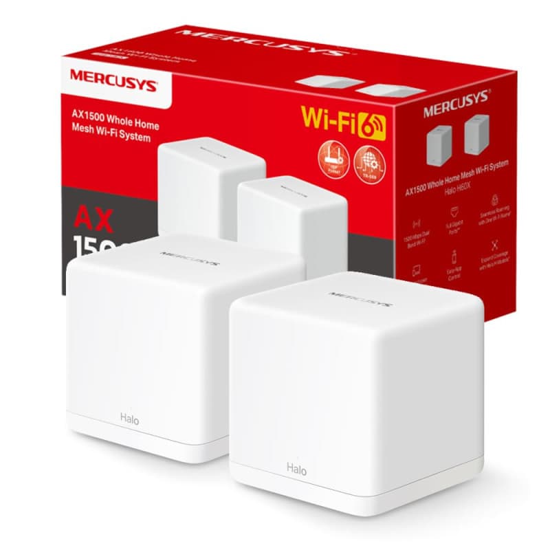 MERCUSYS TP-Link Halo H1500X(2-Pack) Routeur WiFi 6 Mesh AX1500Mbps, Couverture Jusqu'à 350 m², WiFi Mesh, Bi-Bande, Repeteur Wi