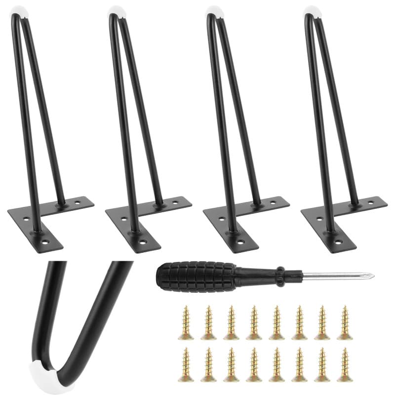 AKOLAFE Lot de 4 pieds de meubles en métal noir de 25 cm - Pieds d'armoire robustes avec protection en caoutchouc - Pieds en épi