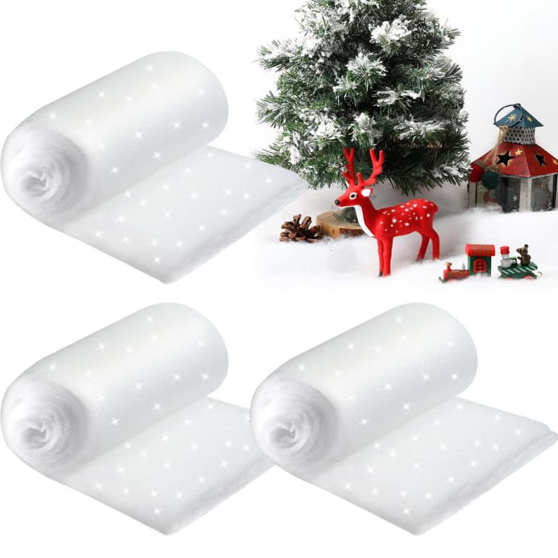 Prmape 3 Pièces Neige Artificielle de Noël, 80 * 150cm Couverture de Neige de Noël, Couverture Effet Neige Artificielle Blanche