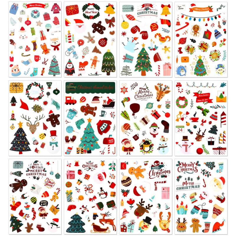 DPKOW 300pcs Noël Autocollants pour Enfants Artisanat, Autocollants de Bricolage de Noël pour DIY Cartes Scrapbooking de Noël, A