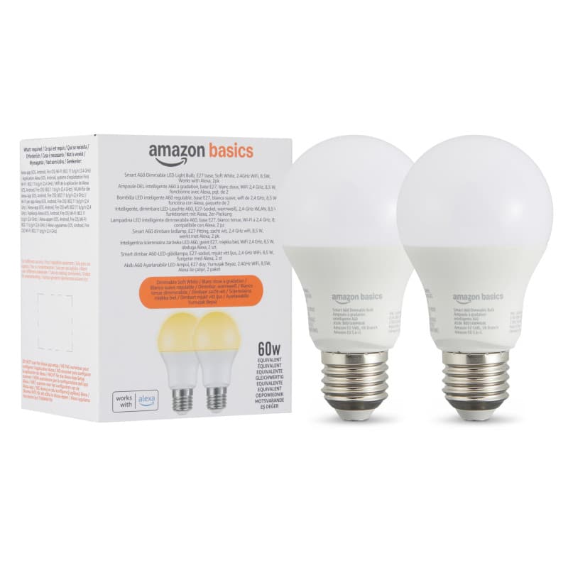 Amazon Basics Lot de 1 ampoule LED intelligente à intensité variable, E27, 8W (60W Equivalent), Fonctionne uniquement avec Alexa