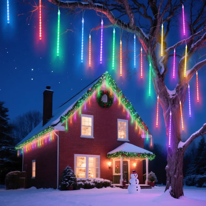 Aigostar Guirlandes Lumineuses LED, Météores Pluie Lumières, 8 tubes de 30 cm, 192 LED, RGB, Imperméable pour Intérieur et Extér
