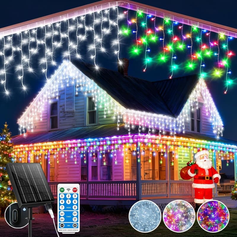 RJEDL 2500mAh Solaire Guirlande Lumineuse Extérieure,25+5M 800LED 3 In 1 Guirlande LED étanche Noel Extérieur, Avec 8 Modes & Ti