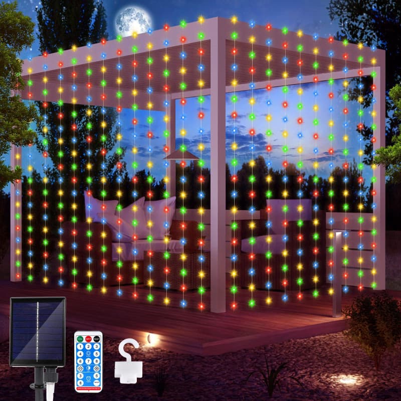 Micacorn Guirlande Lumineuse Solaire 3Mx3M 300 LED Étanche Rideau Lumineux Extérieures avec Télécommande pour Noël Fête Mariage