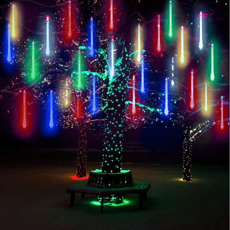 10 Tubes 30CM LED Météore Pluie Lumineuses Guirlandes Solaire,DINOWIN Lumineux Etanche Extérieur Douche Pluie Feux pour Noël Mar
