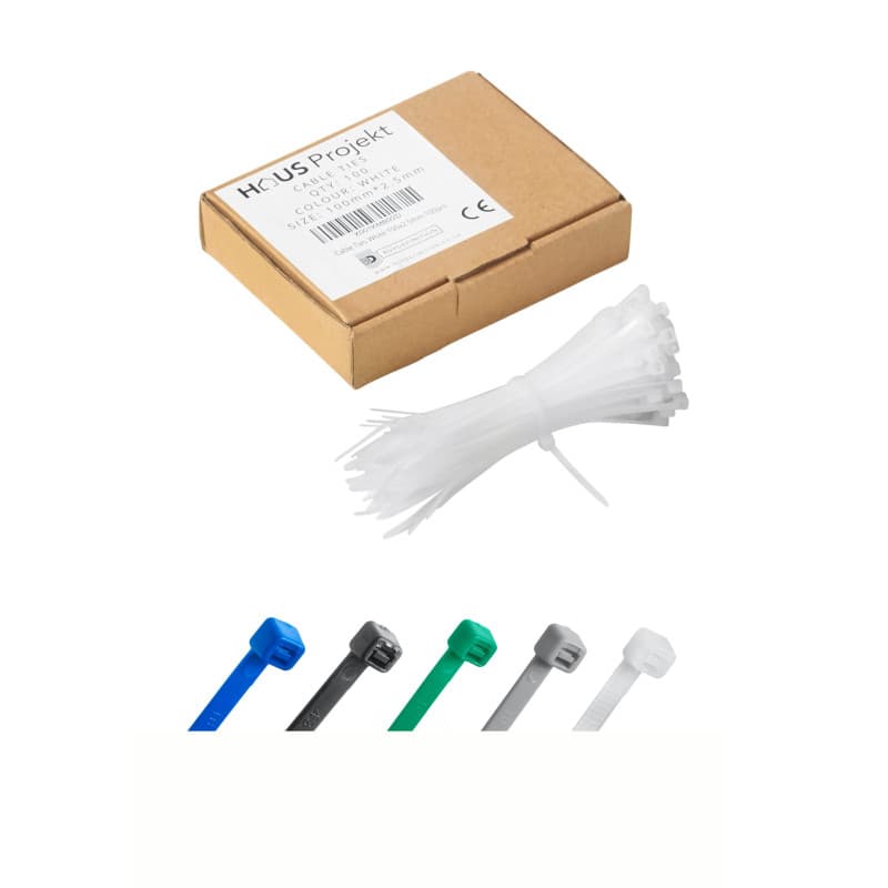 Blanc Lot de 100 Attaches Zippées Industrielles de Qualité Supérieure, 100 mm x 2,5 mm, Multifonctionnelles, en Plastique, pour