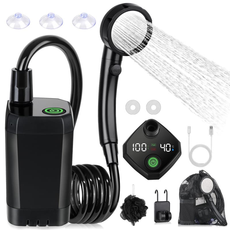 Spopal Kit Douche de Camping, Douche Portable,Pompe de Douche Électrique Rechargeable,Imperméable, avec Afficheur Intelligent et