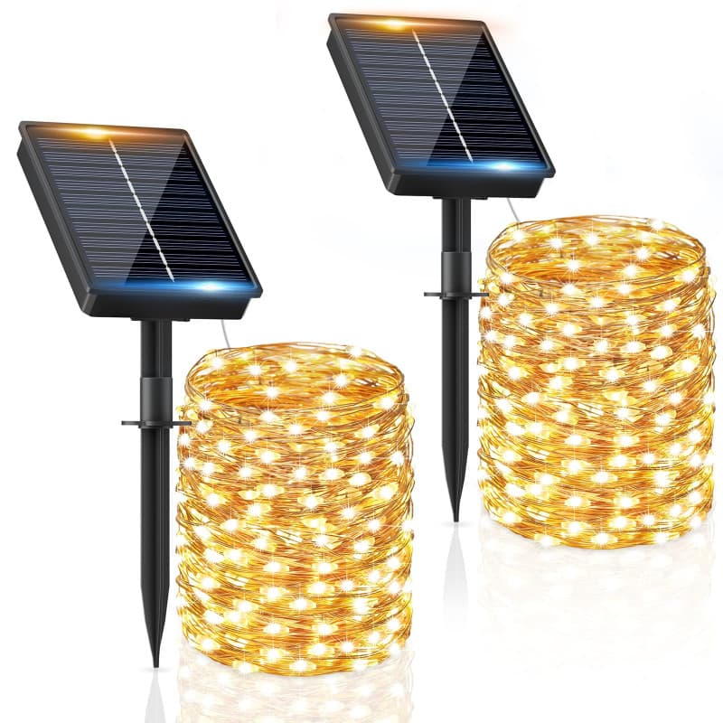 FIFlying Guirlande lumineuse solaire d'extérieur - 2 x 16 m - 160 LED - Résistante aux intempéries - 8 modes - IP65 - Étanche -
