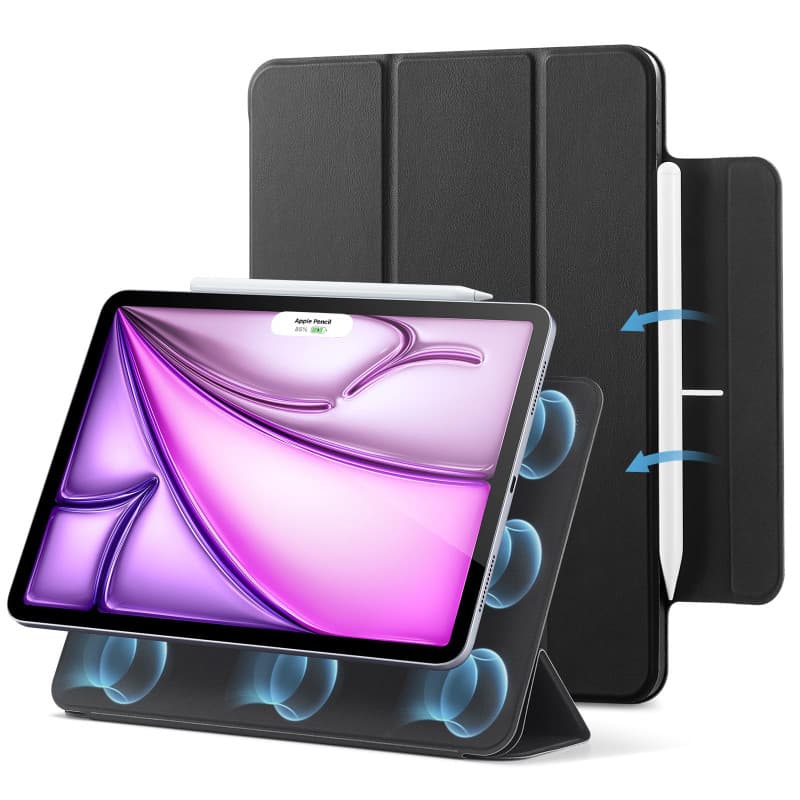 ESR Coque pour iPad Air 13 Pouces (2025/2024), iPad Pro 12.9(2022/2021), Fixation Magnétique Puissante, Coque Fine à Trois Volet