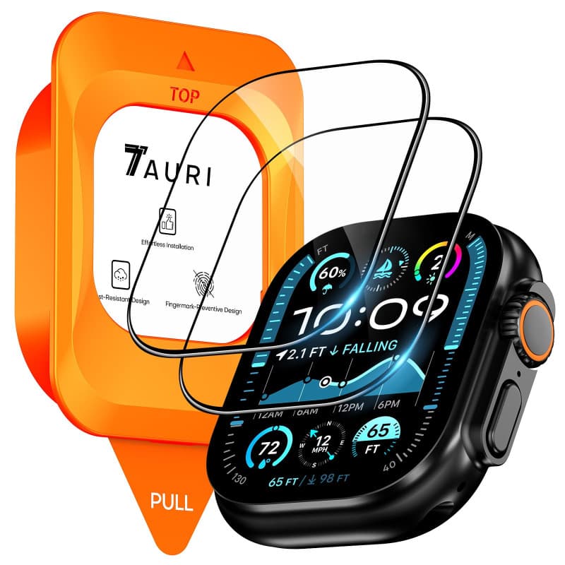 TAURI 2 Pièces Protection Écran pour Apple Watch Ultra 3/2/1 49mm- Verre Trempé 9H,Dépoussiérage Automatique, [Reste original+ S