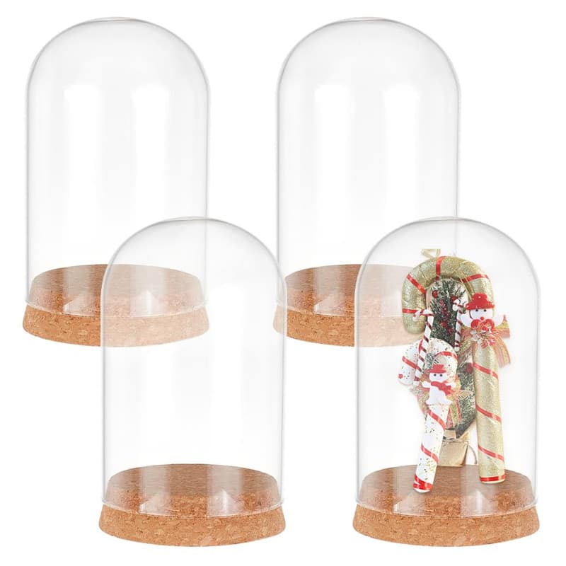 PH PandaHall Lot de 4 dômes en verre transparent avec base en liège - Bocaux décoratifs pour objets de collection, figurines de
