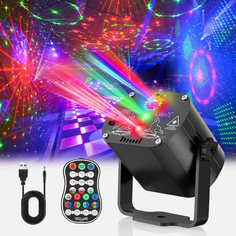 Tyonto Lampe de Scène, 60 effets lumineux Lumière Disco avec Stroboscope et télécommande, Boule Disco Grand Angle Contrôle de la