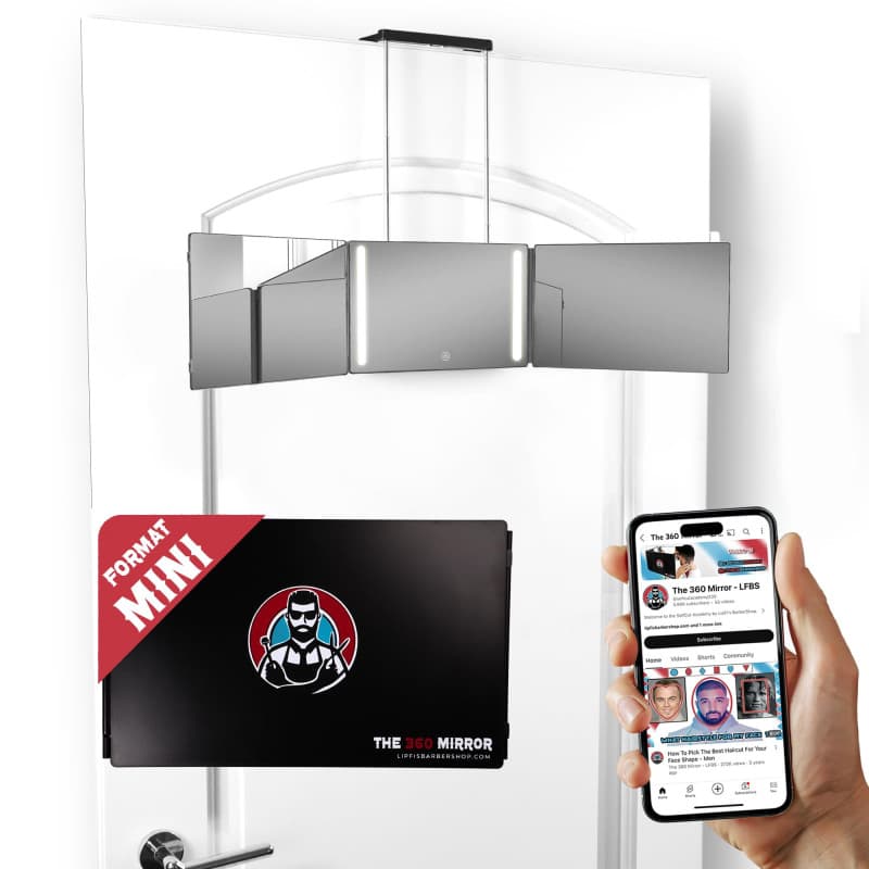 Mini Miroir 360 à LED pour se Couper les Cheveux - Hauteur Réglable avec Crochets - Miroir 3 faces pliable- Miror de barbier - M