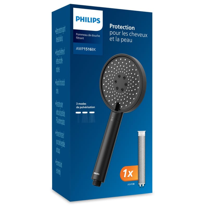 Philips Pommeau de douche filtrant, Protection pour les cheveux et la peau, élimine efficacement le chlore et les autres grosses