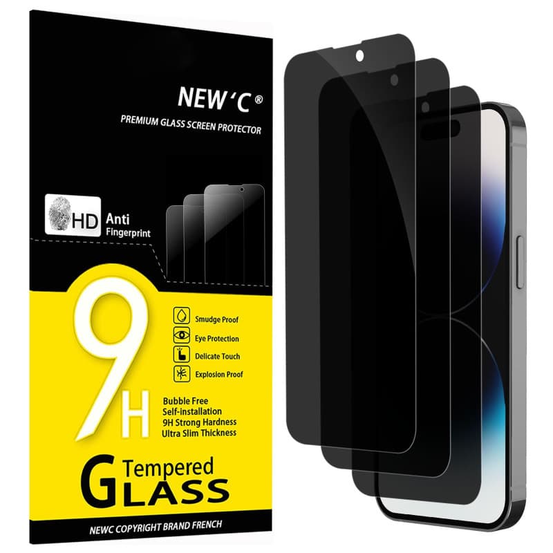 NEW'C Lot de 3, Verre Trempé Anti-Espion pour iPhone 14 Pro (6,1 Pouces), Angle de Confidentialité 28 Degrés Amélioré, Dureté Ul