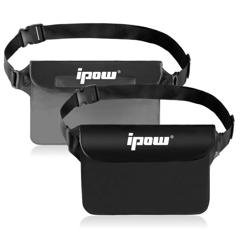 IPOW 2PCS Pochette Étanche à Ceinture Certifiée IPX8 Sangle Ajustable 3 Zipper Plastique Housse à Ceinture/Etui Imperméable/Sac