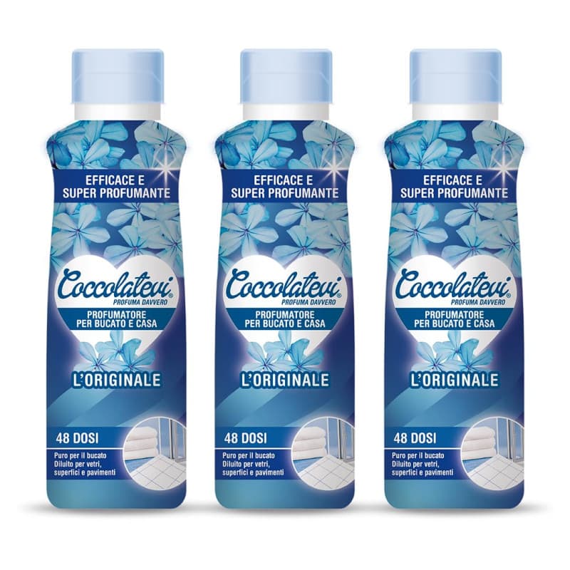 COCCOLATEVI Parfum de Linge l'Original, 3 flacons de 300 ml, Essence lessive à utiliser comme parfum lessive et sécheuse, parfum