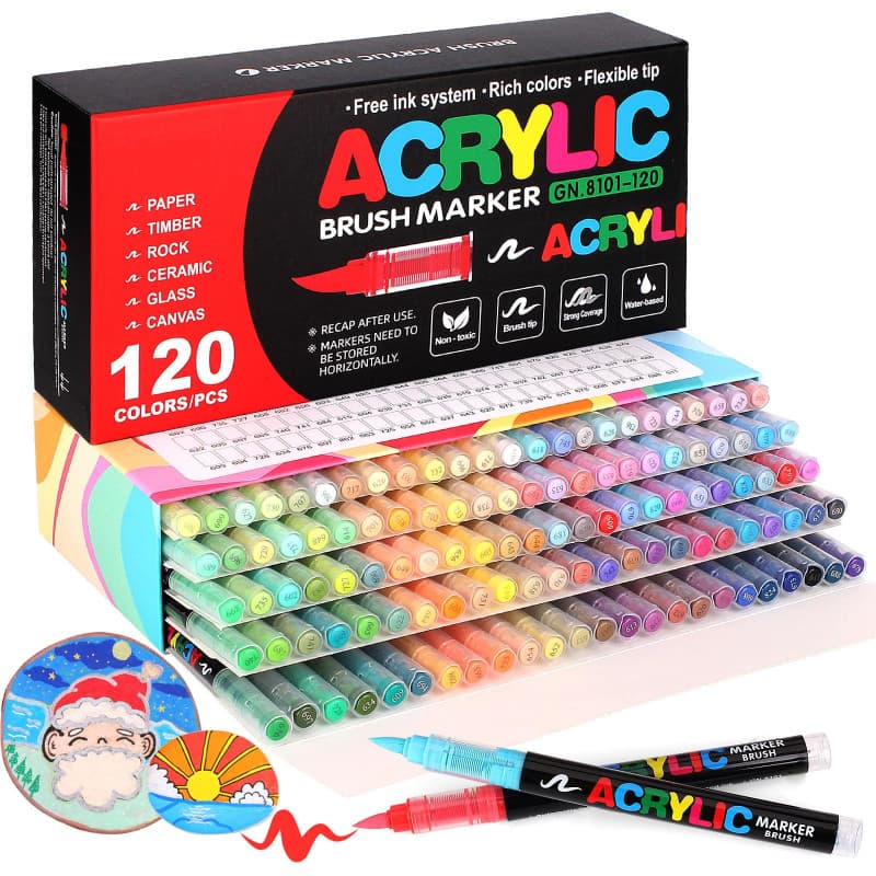 Laconile 120 Couleurs Feutre Acrylique, Stylos Acryliques à Pointe Pinceau pour le Coloriage Adulte ,Acrylic Paint Markers pour