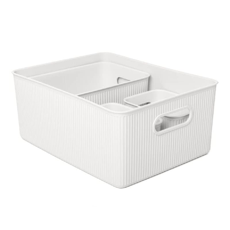 TATAY Ensemble de 4 Panier de Rangement Baobab (1 x 15L, 1 x 5L, 2 x 1,5L), Polypropylène, sans BPA, Blanc Pergame. 7011101 Gran