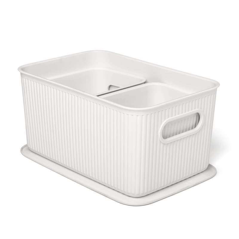 TATAY Ensemble de 3 Panier de Rangement Baobab (1 x 5L, 2 x 1,5L) et Couvercle 5L, Polypropylène, sans BPA, Blanc Pergame. 70108