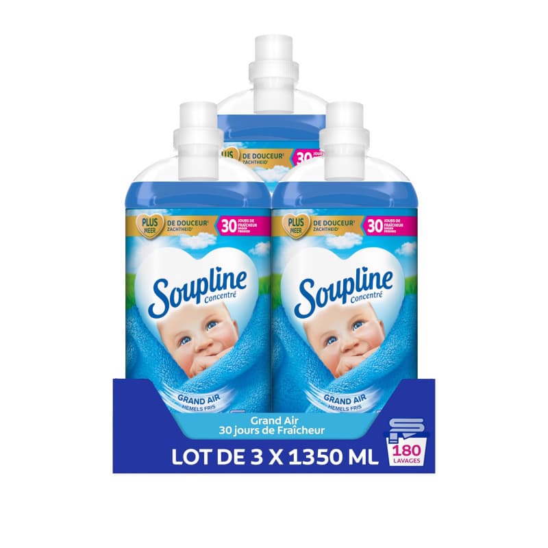 SOUPLINE - Adoucissant Linge Concentré 3D Grand Air - Assouplissant Linge Formule Améliorée pour Plus de Douceur - Textile Liqui