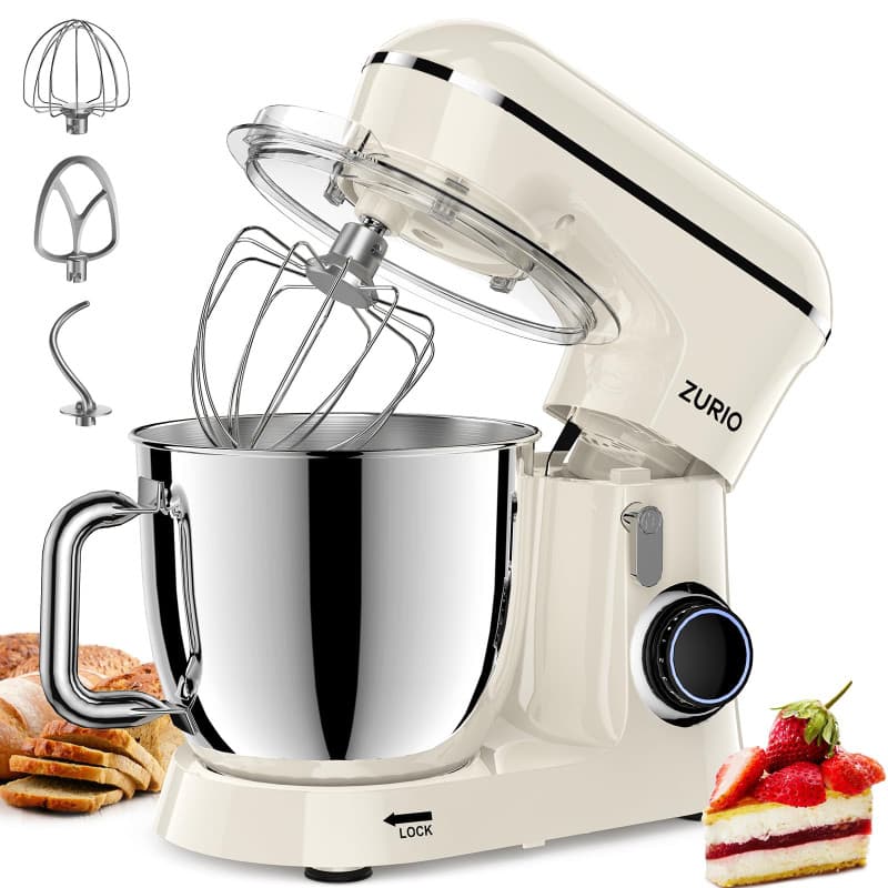 Robot Patissier 1300w Zurio 5.5L Batteurs Et Robots Portable à 10 Vitesses Avec Fonction De Fermentation Silencieuse, Avec Acces