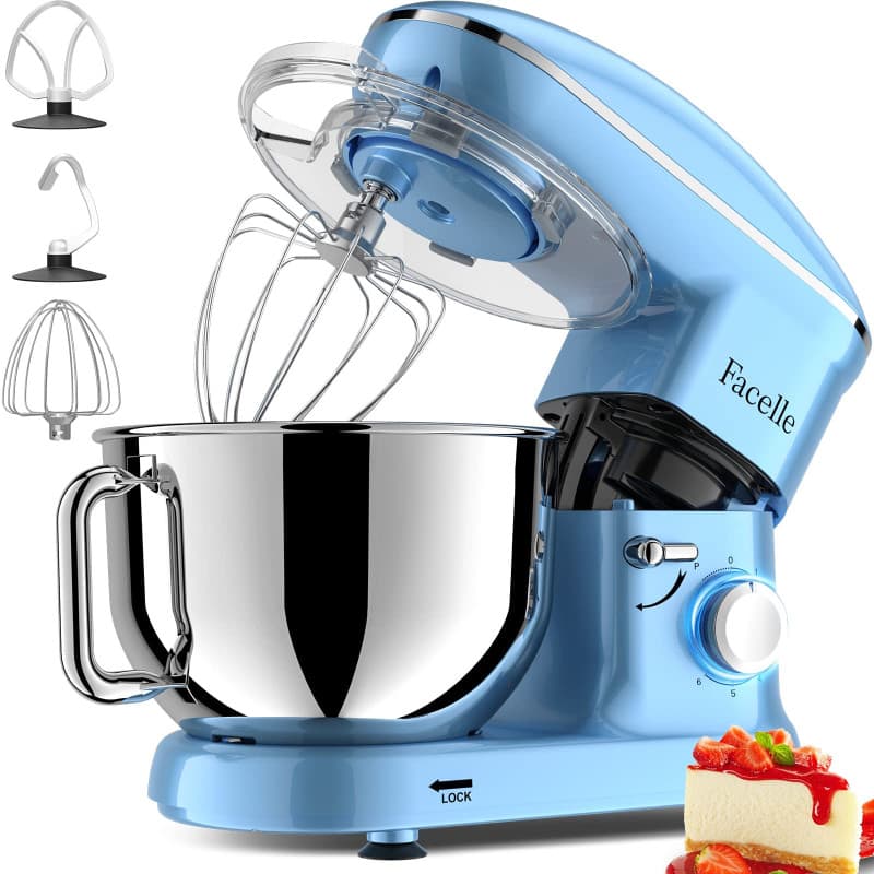 Robot Pâtissier 1500W Facelle Petit électroménager 6,2L,avec Crochet Pétrisseur,Batteur,Fouet à Fil,protection contre les éclabo