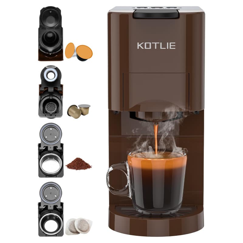 KOTLIE AC-513K 4 en 1 Multifonctionnel Machine à Café à Capsules, pour NES/DG/Café en Poudre/ESE Pod(44mm),19Bar, 0.8L réservoir