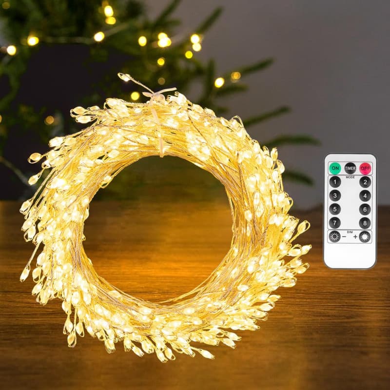 PCORES Lumières de fées branchées, 15m avec 500 LED, guirlandes pyrotechniques étanches et à fil argenté, lumières en grappe pyr