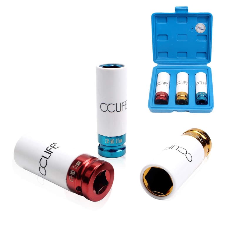 CCLIFE 3 pièces Jeux de douille a choc 1/2',17-19-21mm CR-MO Matière | douille a choc pour jantes alu | kit douilles roue voitur