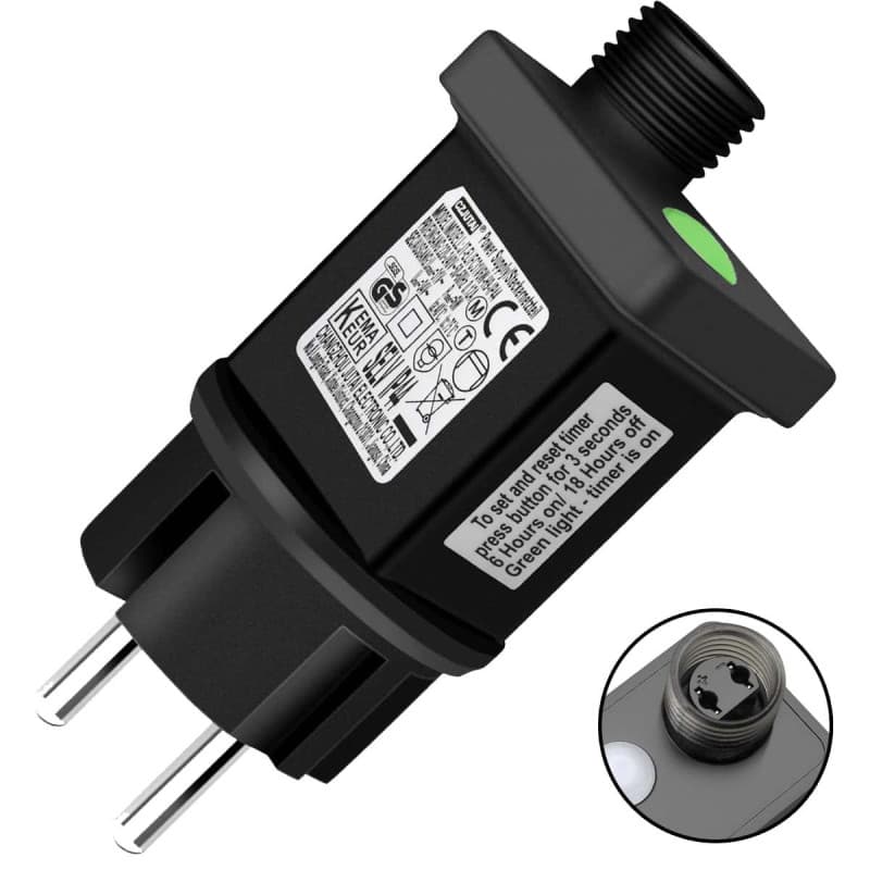 Dekofun 31V 6W Clignoteur pour Guirlande, Prise Clignotante pour Guirlande 9 Modes Avec Fonction Minuterie, Étanche IP44 Transfo