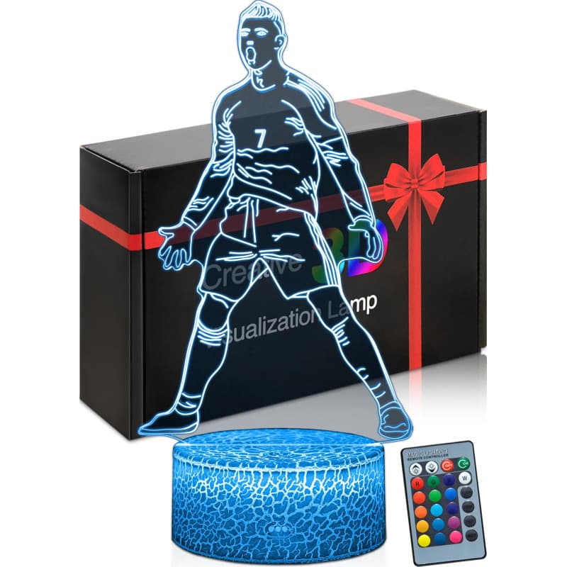 DAHEYMA Lampe d'ambiance Football,Illusion 3D LED,Veilleuse Football Décoration,Joueur Portugal No.7,Célébration Siuuuu,Cadeaux,
