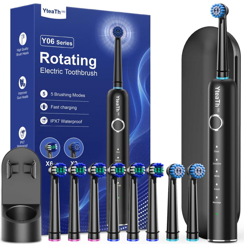Brosse À Dent Électrique Rotatives pour Adultes - Brosses À Dents Rotatives avec 8 Têtes de Brosse, Brosse A Dent Electrique de