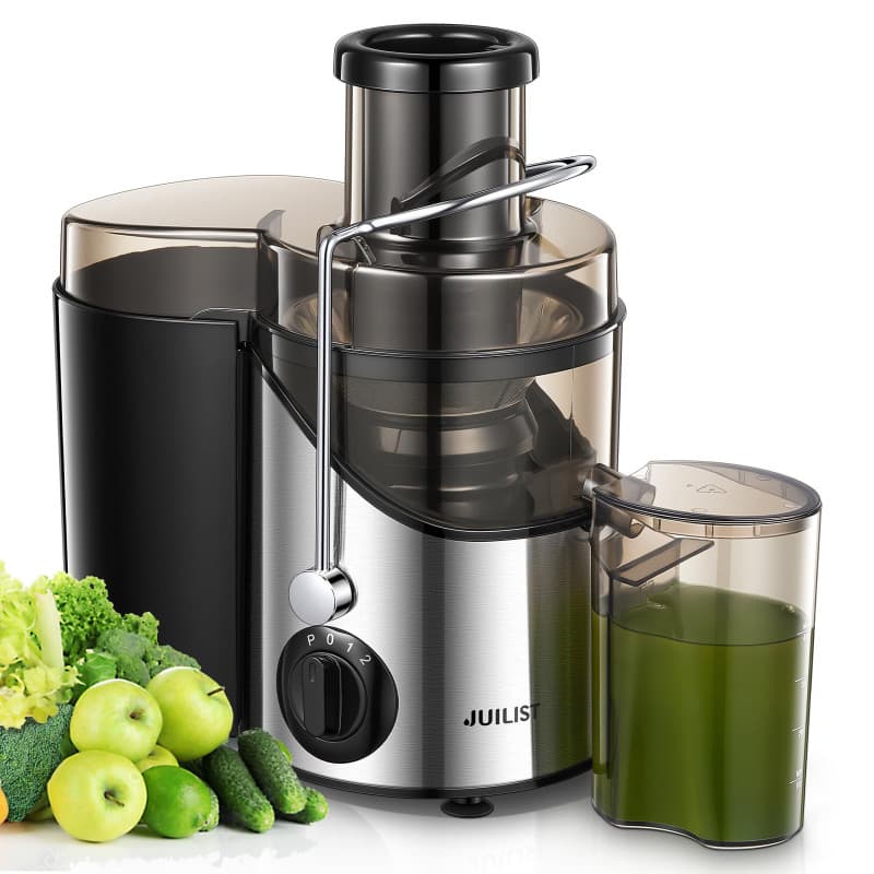 JUILIST Centrifugeuse Extracteur de Jus, pour fruits et Légumes, Goulotte d'Alimentation 65 mm, 3 Réglages, Avec Brosse de Netto