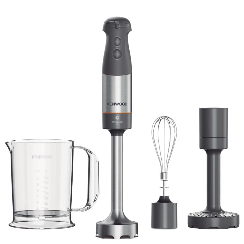 Kenwood HBM60.007GY, Mixeur Plongeant avec accessoires fouet en métal, bécher avec bec verseur, presse-purée métallique, 2 vites