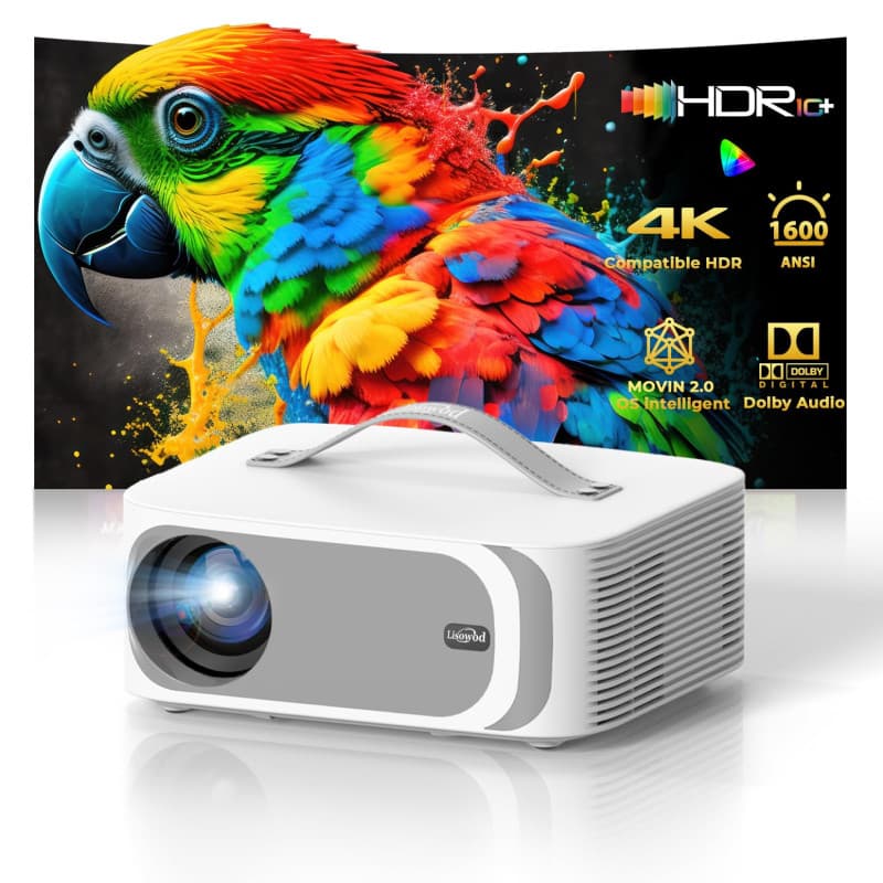 Videoprojecteur 4K【App Intégrée/1600 ANSI/Auto Focus/Keystone】 Dolby Audio 1080P Natif Projecteur Video, avec HDMI eARC, WiFi6,