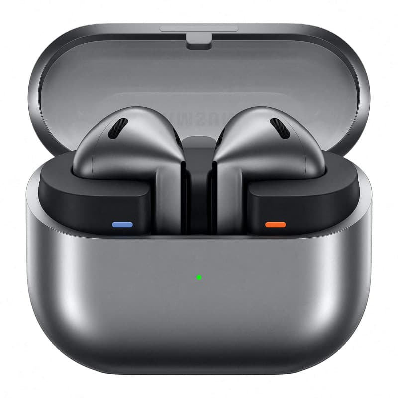 Samsung Galaxy Buds3 Écouteurs sans fil Bluetooth ANC et réduction adaptative du bruit, audio 360°, argenté et étui transparent