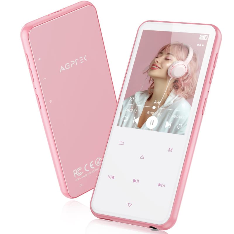 AGPTEK 64Go MP3 Bluetooth avec Haut-Parleur, 2.4" Grand Écran Lecteur MP3 en Métal Qualité Sonore HiFi Audio MP4 Baladeur Sport