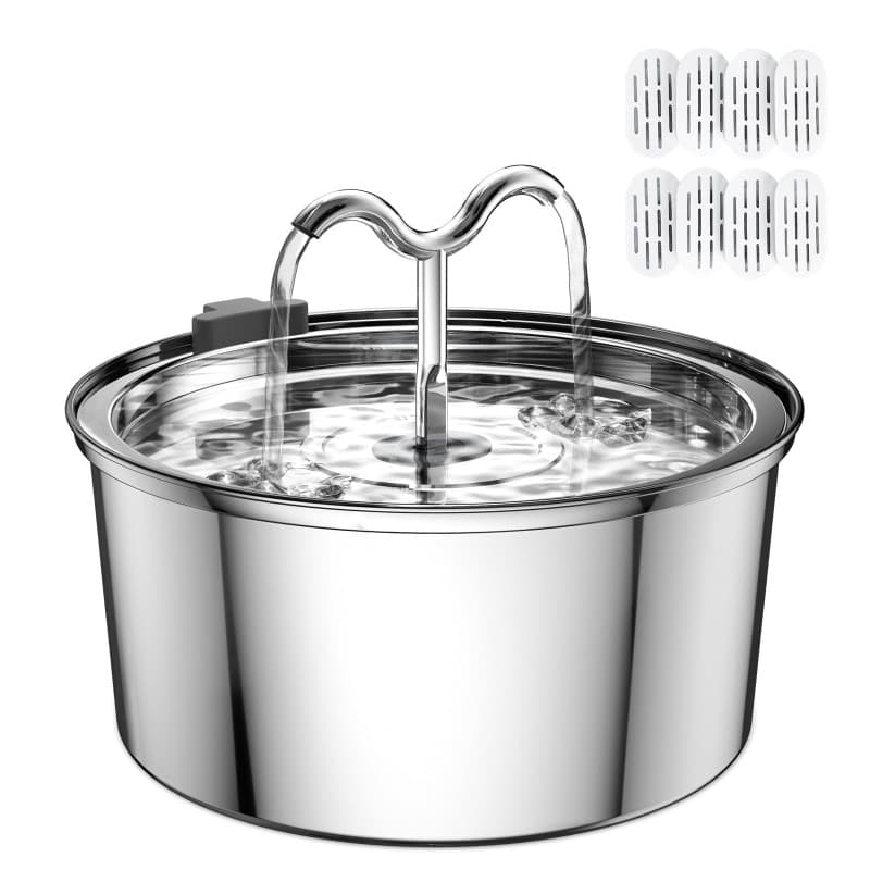DOOOB Fontaine a Eau Chat 3.2L, Fontaine à Eau Chat INOX avec Pompe Ultra-Silencieuse, Distributeur Fontaine a Eau pour Chien, 8