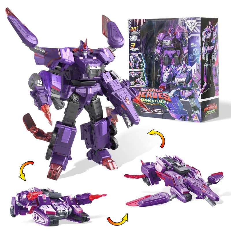 QUANTUM HEROES DINOSTER Robot Transforming 3 en 1 Mosa Storm, 8,66 Pouces, Jouets pour Enfants, Jouets Transformable Chariot et