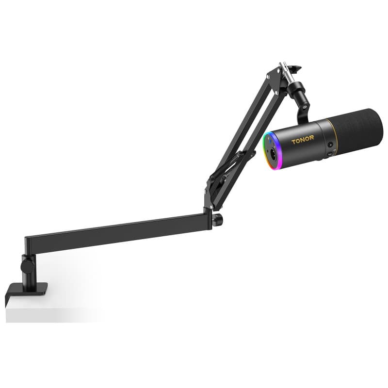 TONOR USB/XLR Micro Dynamique avec Bras Support, PC Microphone Cardioïde RGB pour Gaming, Streaming, Podcasting, Enregistrement