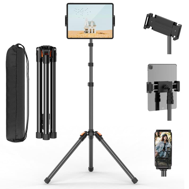 XXZU 182CM Support de Trépied pour Tablette, Trépied pour Téléphone Rotatif à 360° Support Tablette Lit Réglable en Hauteur Plia